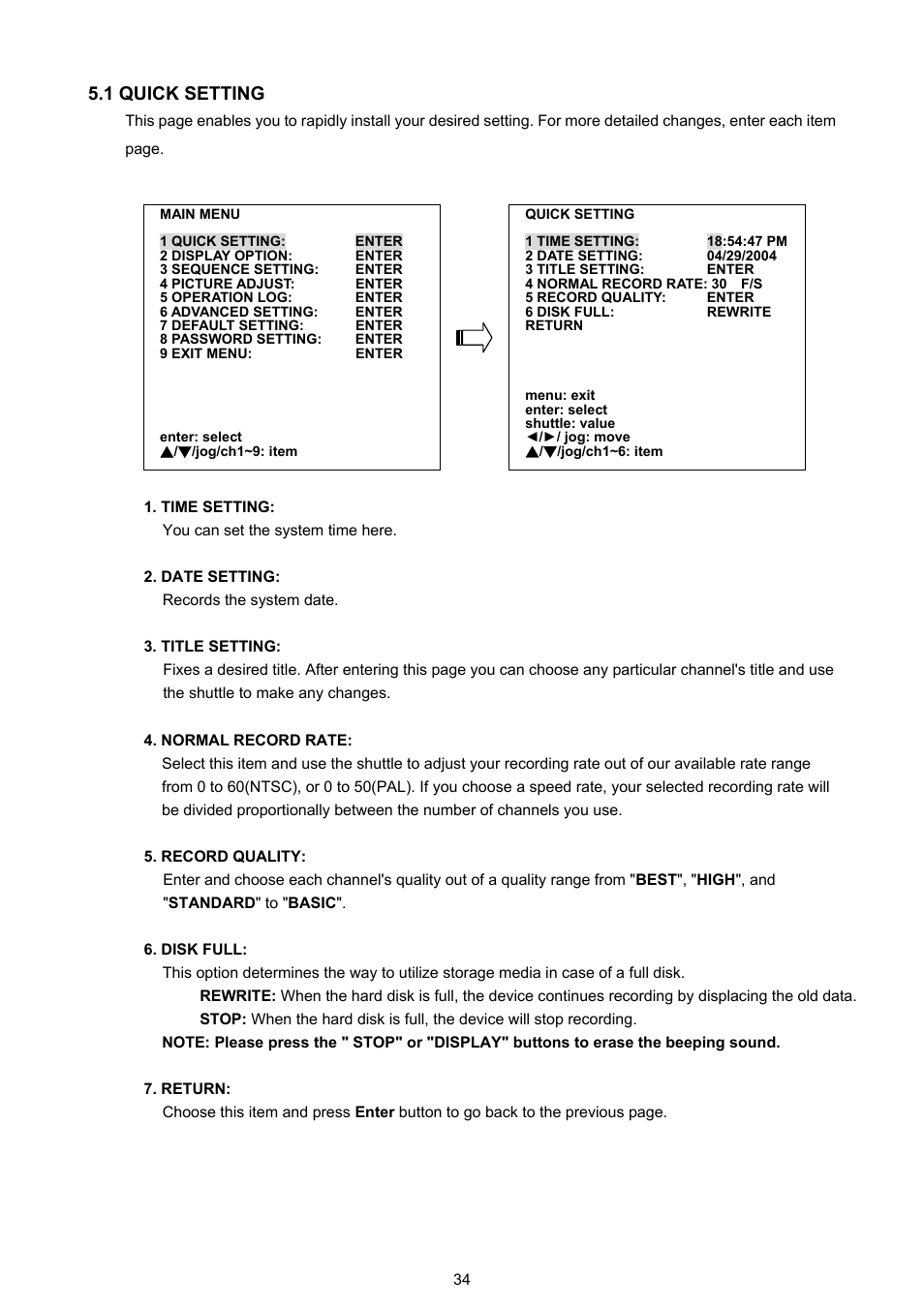 1 quick setting | Approach Tech DVR-3016 User Manual | Page 36 / 81