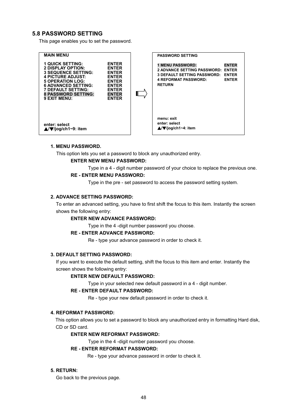 8 password setting | Approach Tech DVR-3016 User Manual | Page 50 / 81