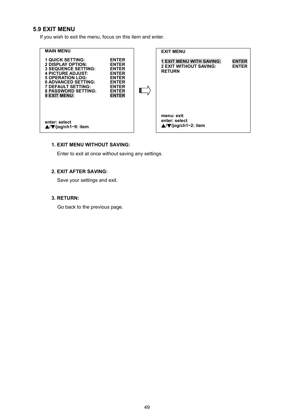 9 exit menu | Approach Tech DVR-3016 User Manual | Page 51 / 81