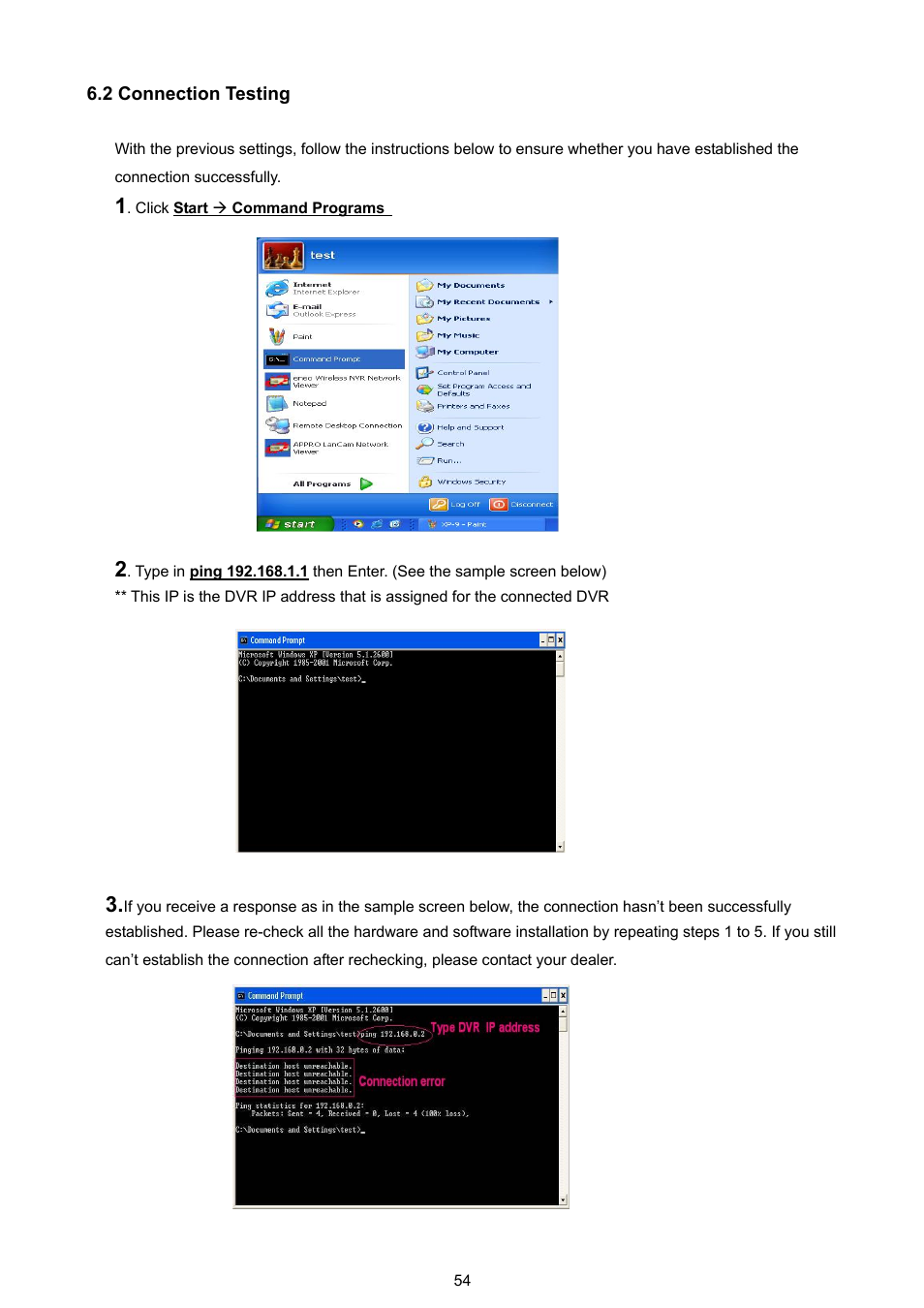 2 connection testing | Approach Tech DVR-3016 User Manual | Page 56 / 81