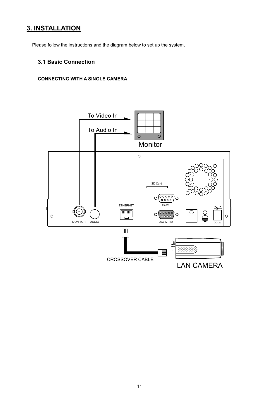 Monitor lan camera, Installation, 1 basic connection | Approach Tech NVR-2018 User Manual | Page 13 / 87