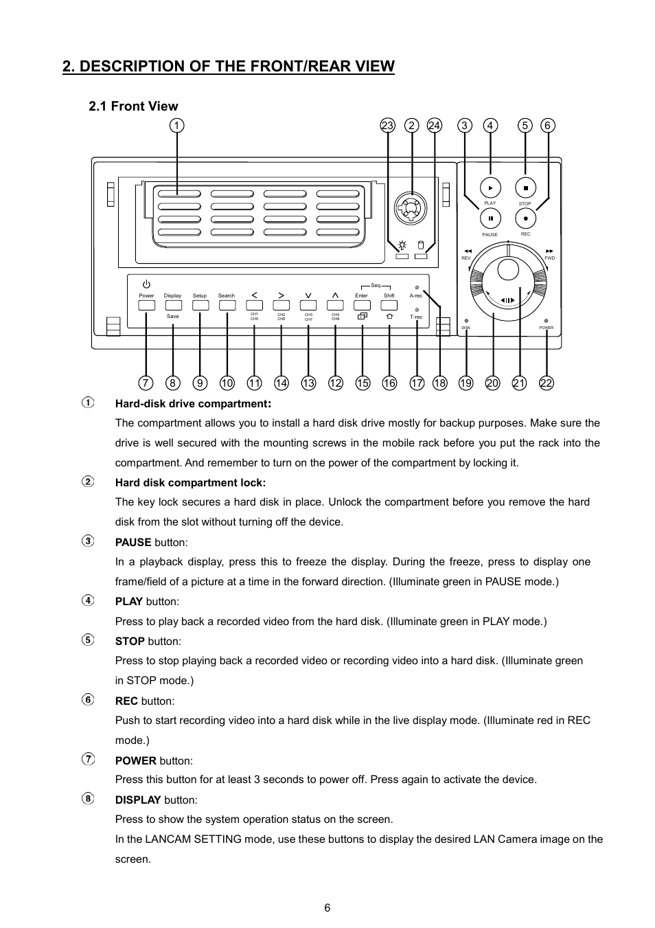 Description of the front/rear view, 1 front view | Approach Tech NVR-2018 User Manual | Page 8 / 87