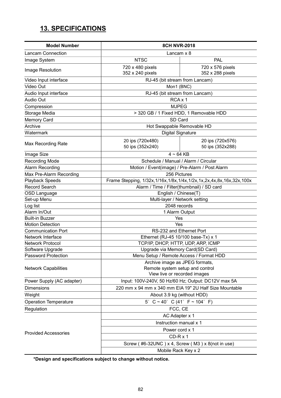 Specifications | Approach Tech NVR-2018 User Manual | Page 84 / 87