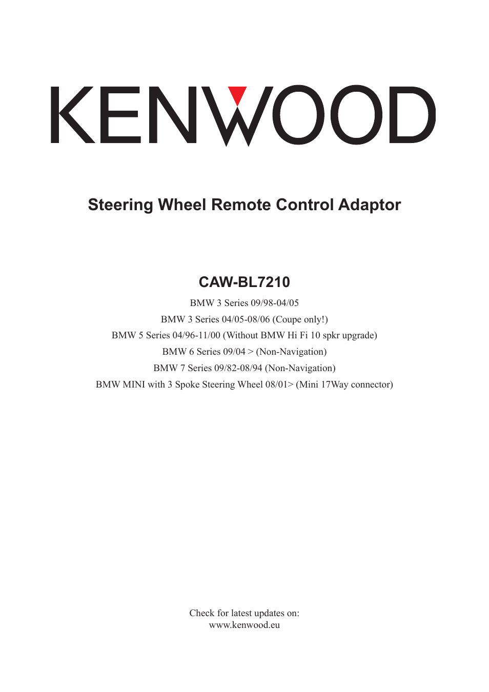 Kenwood CAW-BL7210 User Manual | 3 pages