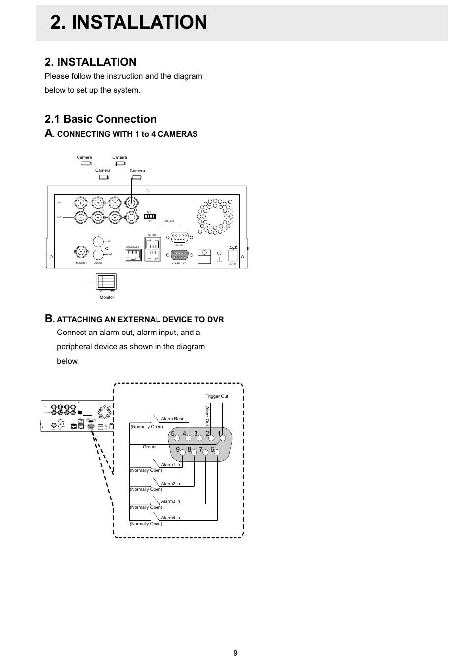 Installation, 1 basic connection, 1 basic connection a | Connecting with 1 to 4 cameras | Approach Tech DVR-3024M User Manual | Page 11 / 67