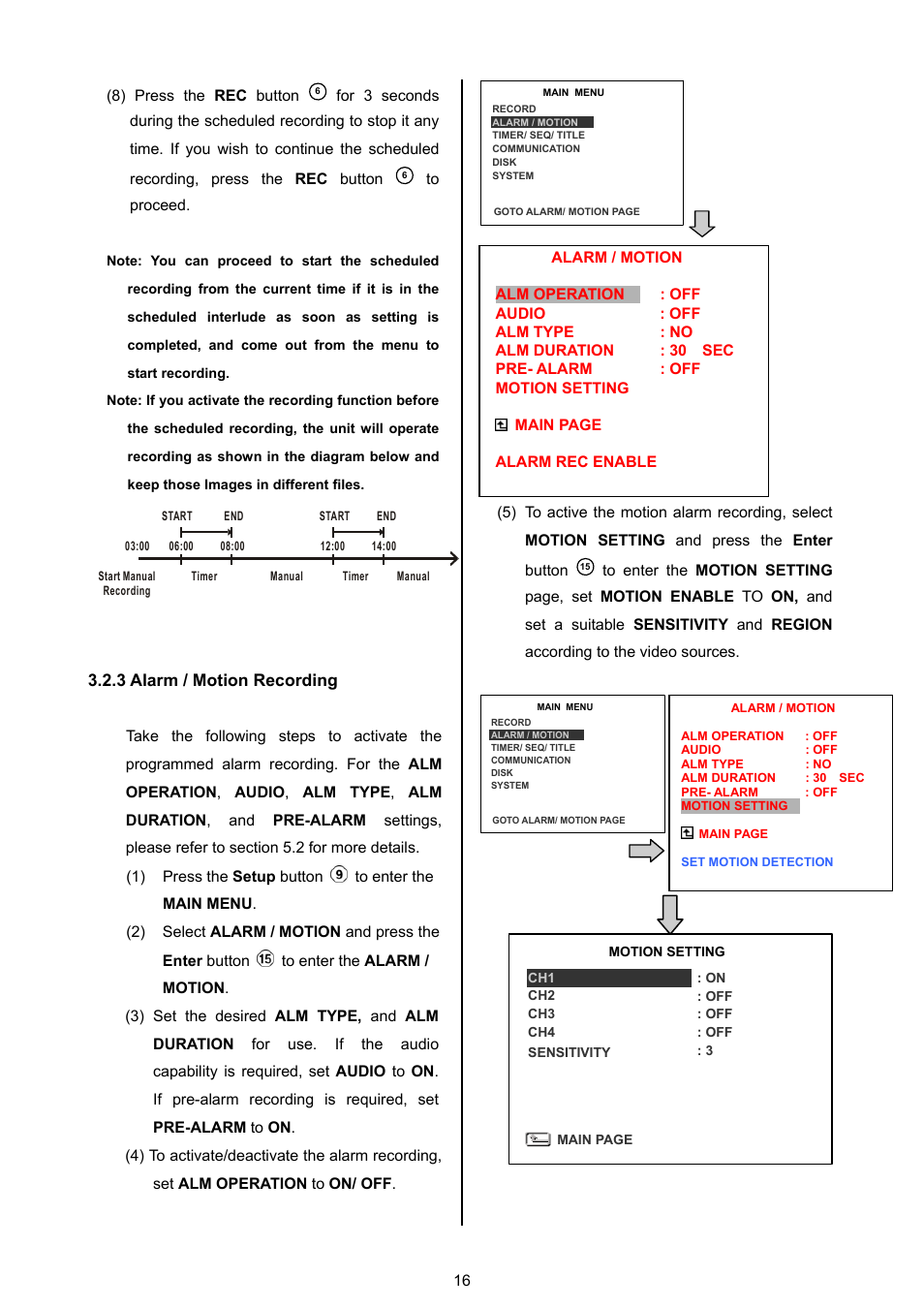 3 alarm / motion recording | Approach Tech DVR-3024M User Manual | Page 18 / 67