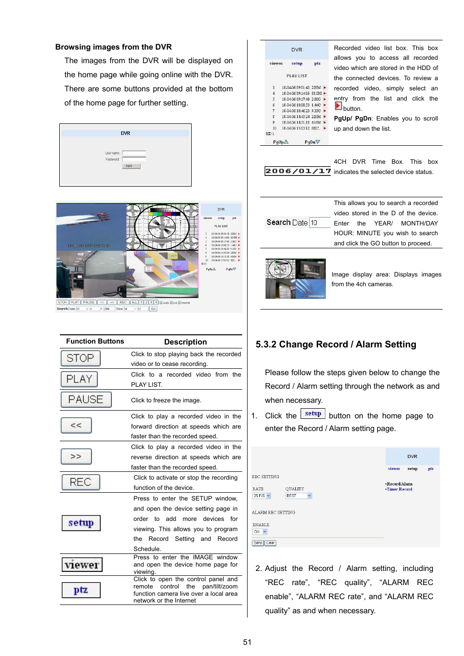 Fu f, Description, 2 change record / alarm setting | Approach Tech DVR-3024M User Manual | Page 53 / 67