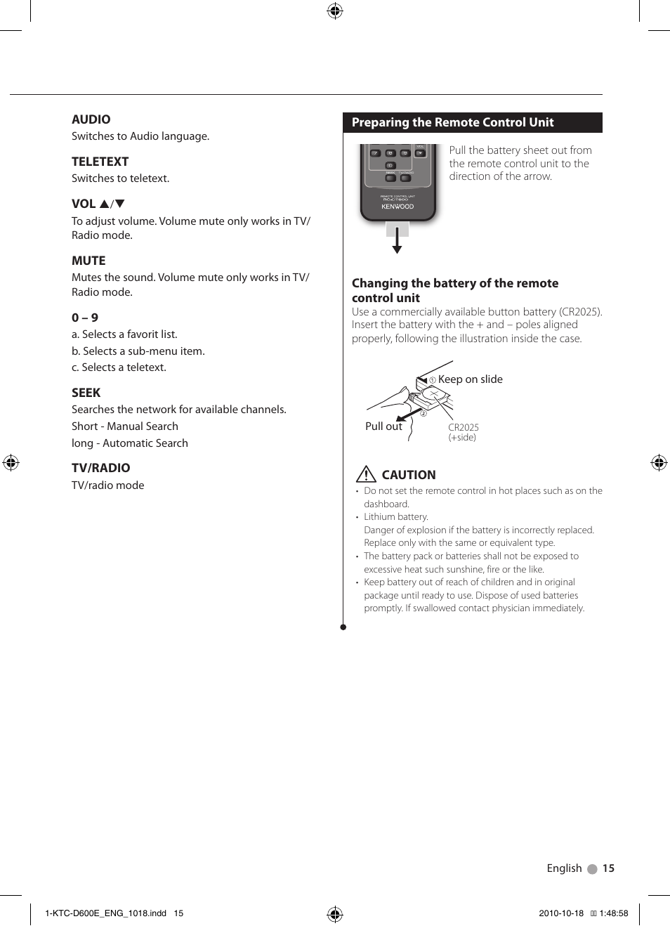 Kenwood KTC-D600E User Manual | Page 15 / 22