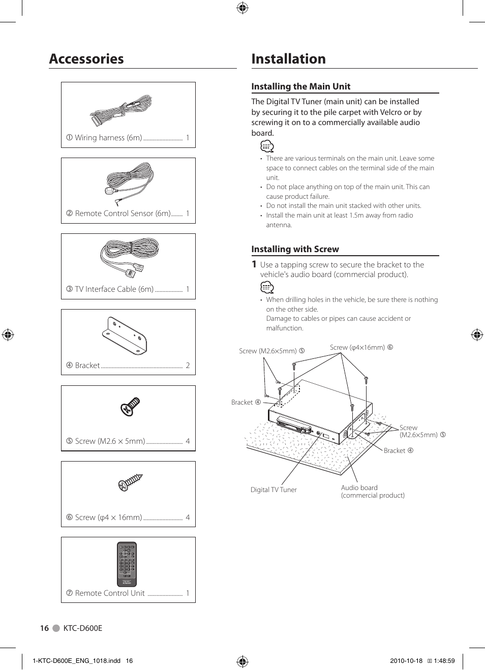 Accessories installation | Kenwood KTC-D600E User Manual | Page 16 / 22