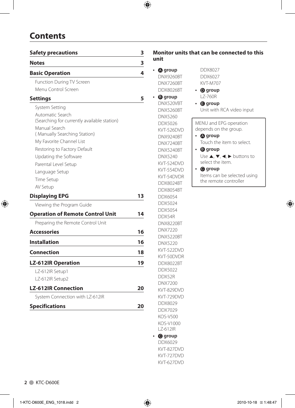 Kenwood KTC-D600E User Manual | Page 2 / 22