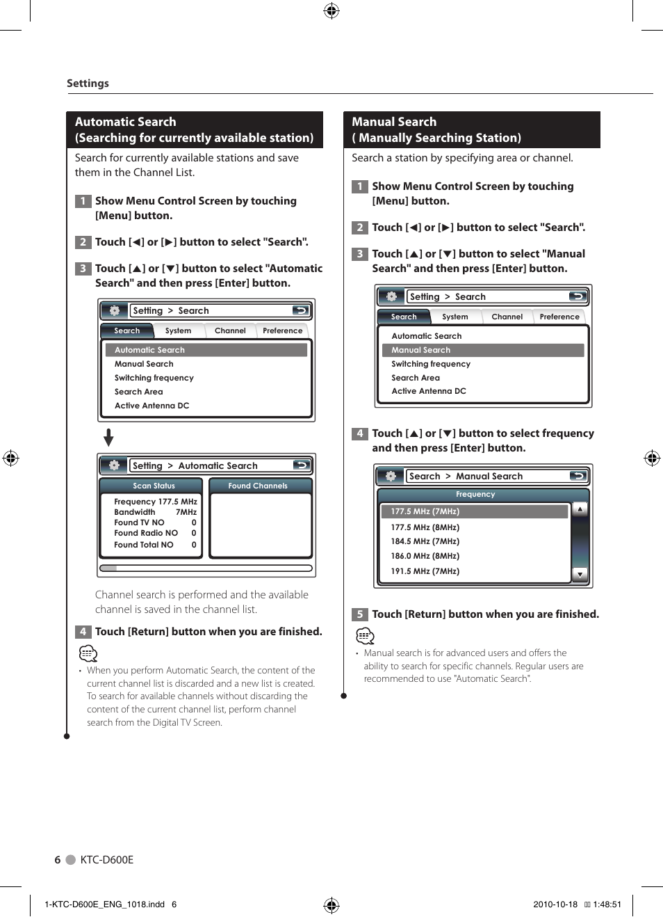 Manual search ( manually searching station) | Kenwood KTC-D600E User Manual | Page 6 / 22