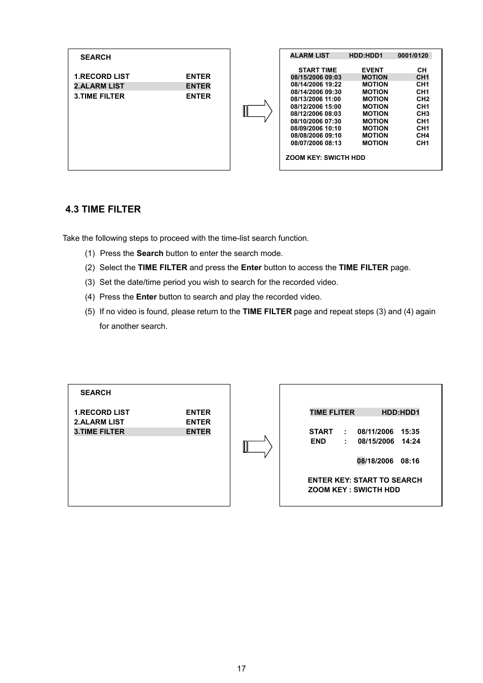 3 time filter | Approach Tech DVR-3704T User Manual | Page 19 / 47