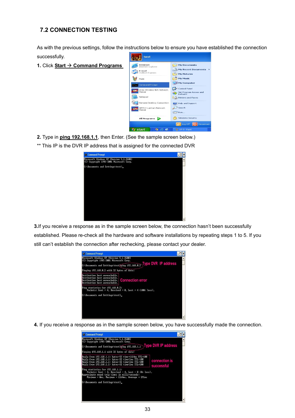 2 connection testing | Approach Tech DVR-3704T User Manual | Page 35 / 47