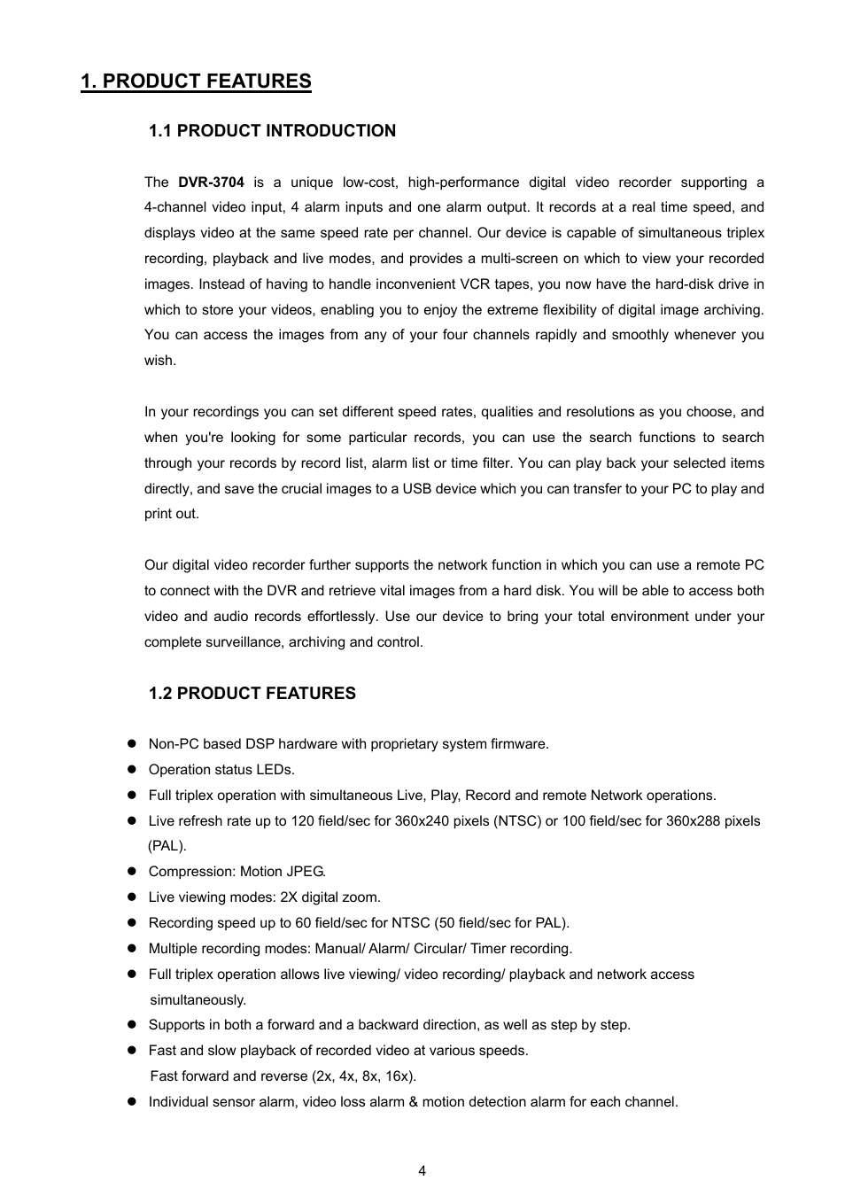 Product features, 1 product introduction, 2 product features | Approach Tech DVR-3704T User Manual | Page 6 / 47