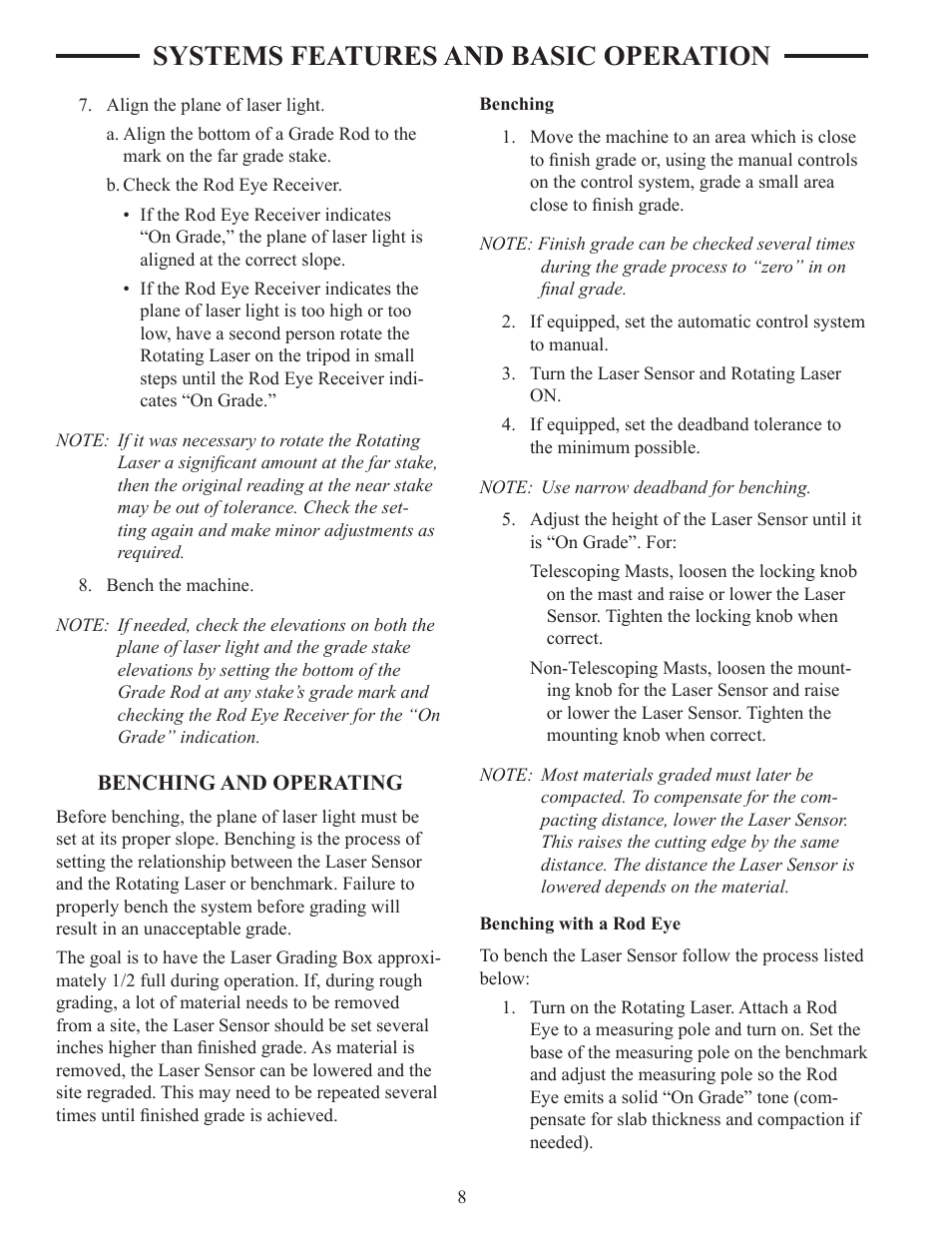 Benching, Benching with a rod eye, Systems features and basic operation | ATI Technologies Lawn Mower User Manual | Page 18 / 25