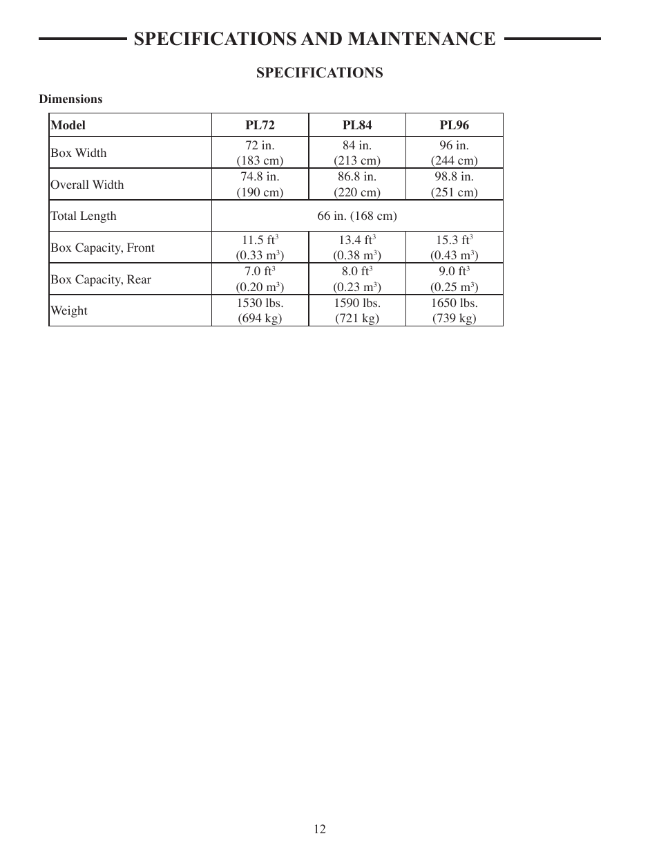 Specifications, Specifications and maintenance | ATI Technologies Lawn Mower User Manual | Page 22 / 25