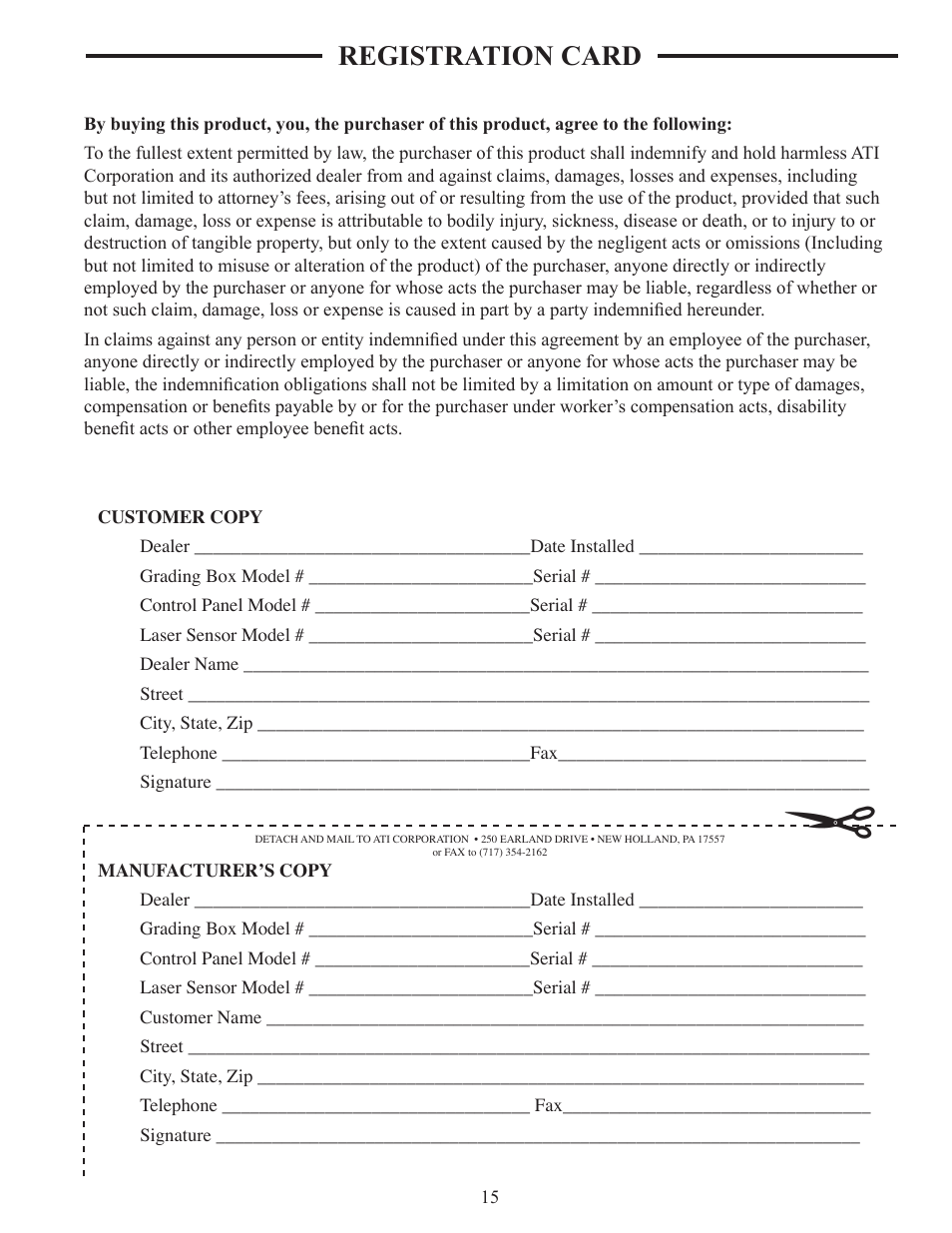 Registration card | ATI Technologies Lawn Mower User Manual | Page 25 / 25