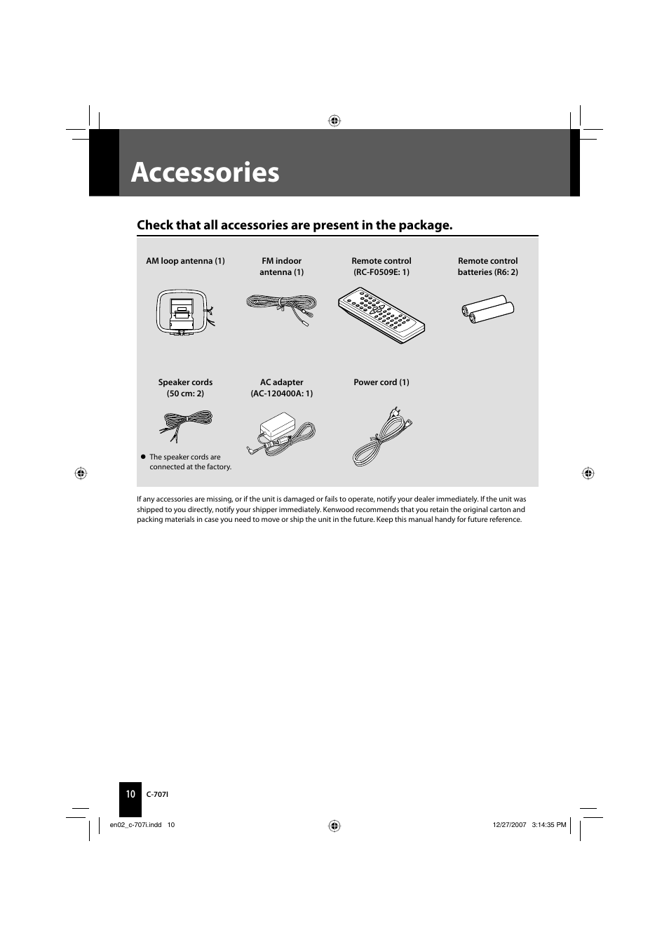 Accessories | Kenwood C-707i-W User Manual | Page 10 / 84