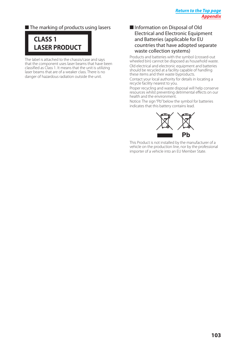 Class 1 laser product | Kenwood DNX4280BT User Manual | Page 104 / 106