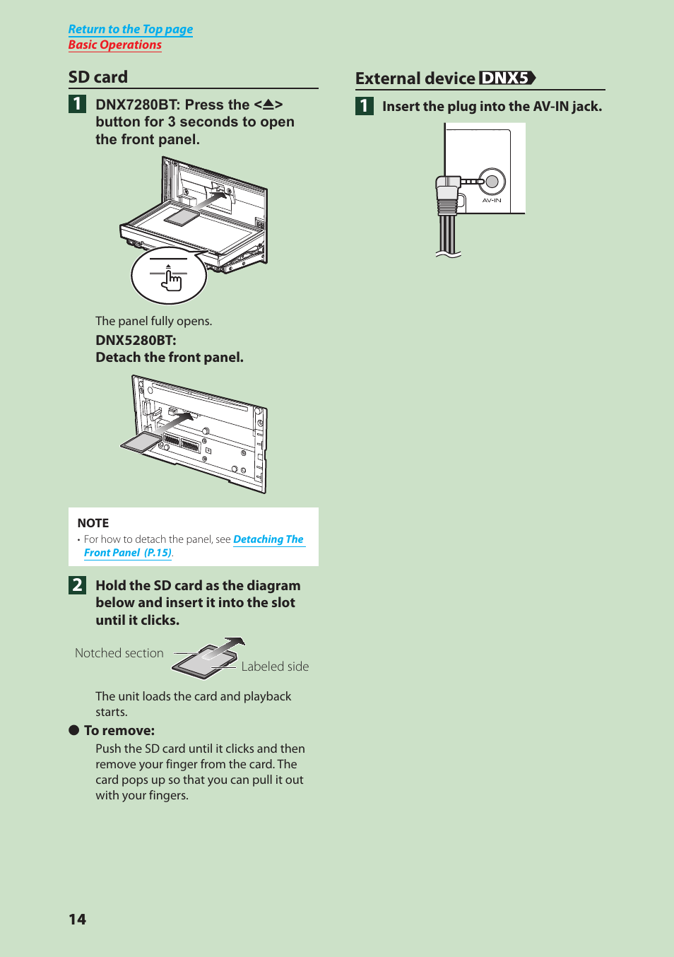 Sd card, External device | Kenwood DNX4280BT User Manual | Page 15 / 106