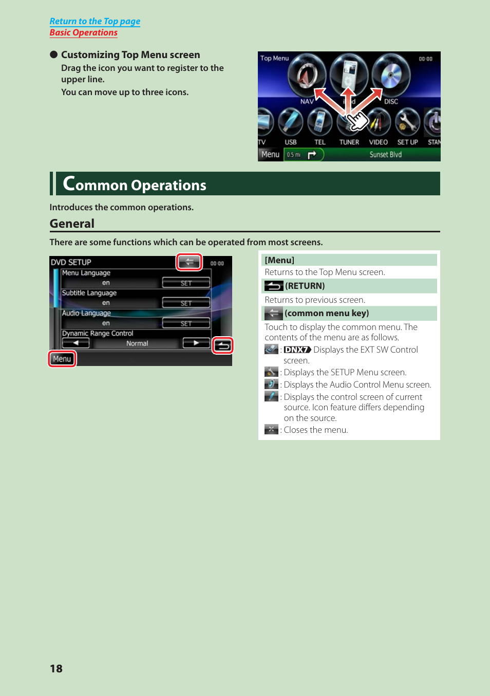 Common operations, Ommon operations, General | Kenwood DNX4280BT User Manual | Page 19 / 106