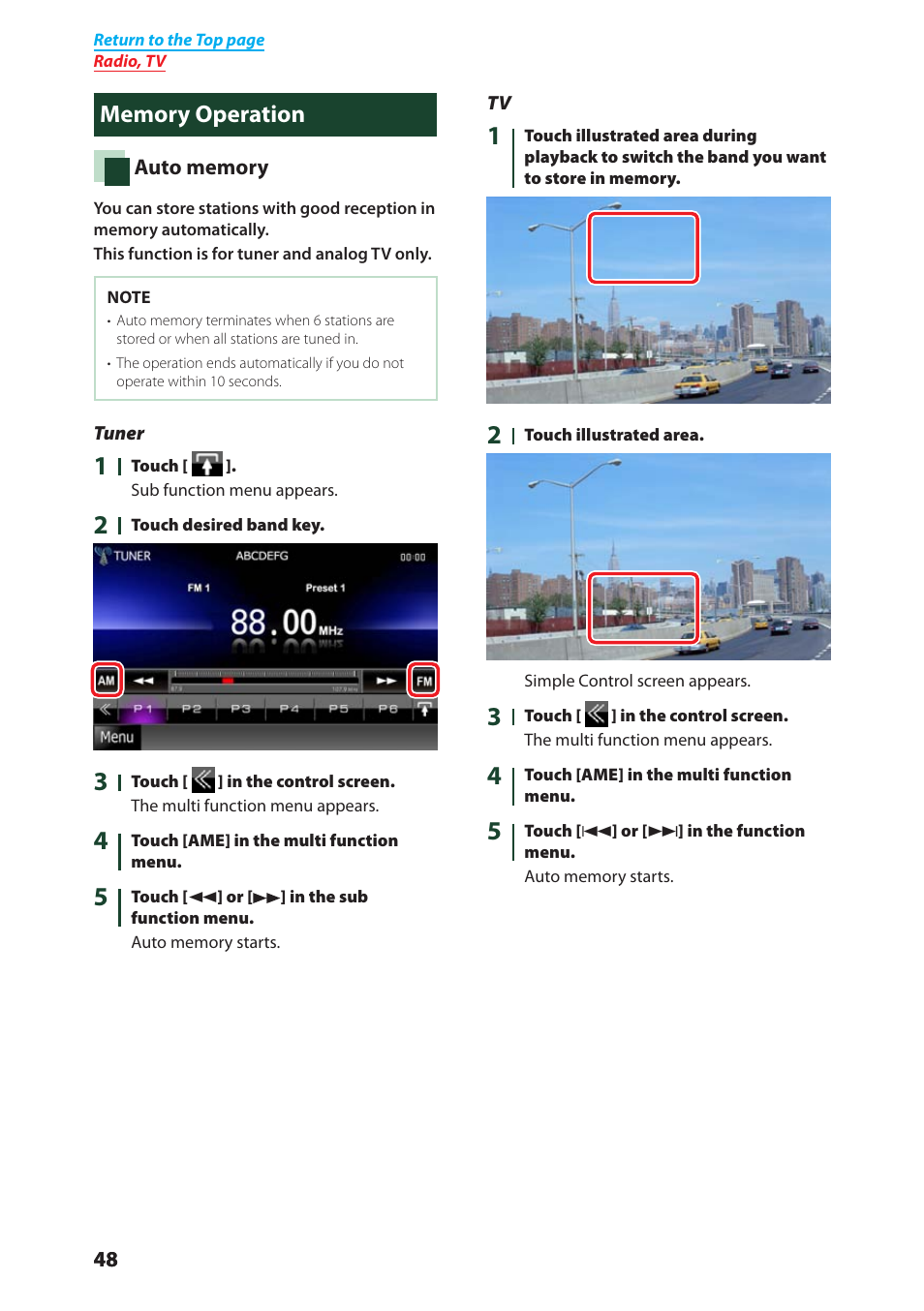 Memory operation, Auto memory (p.48) | Kenwood DNX4280BT User Manual | Page 49 / 106