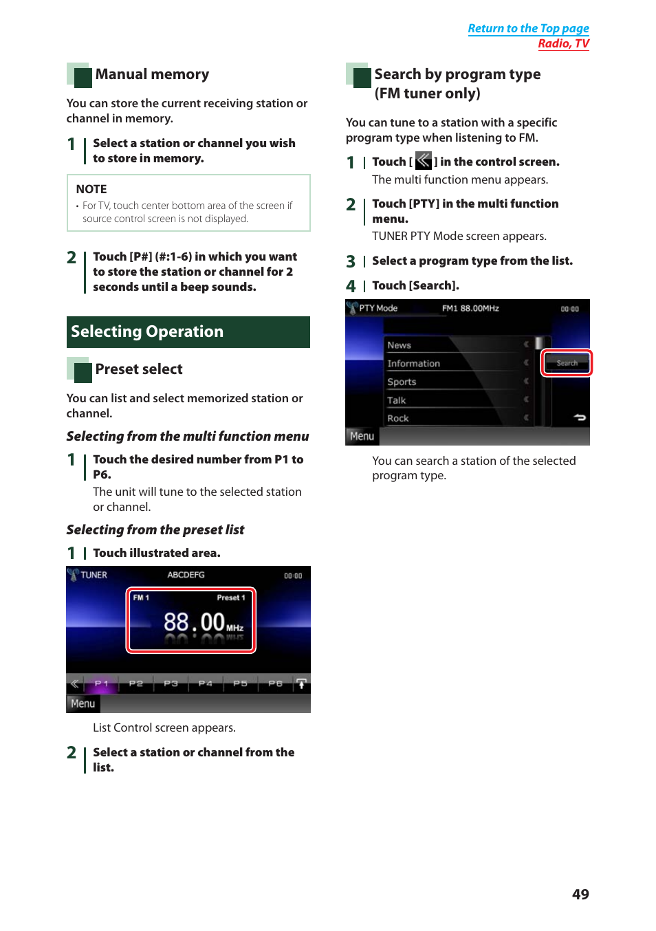 Selecting operation, Search by program type (p.49) | Kenwood DNX4280BT User Manual | Page 50 / 106
