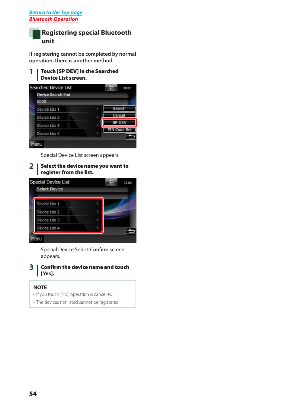 Registering special bluetooth unit, P.54), Registering special | Bluetooth unit (p.54) | Kenwood DNX4280BT User Manual | Page 55 / 106