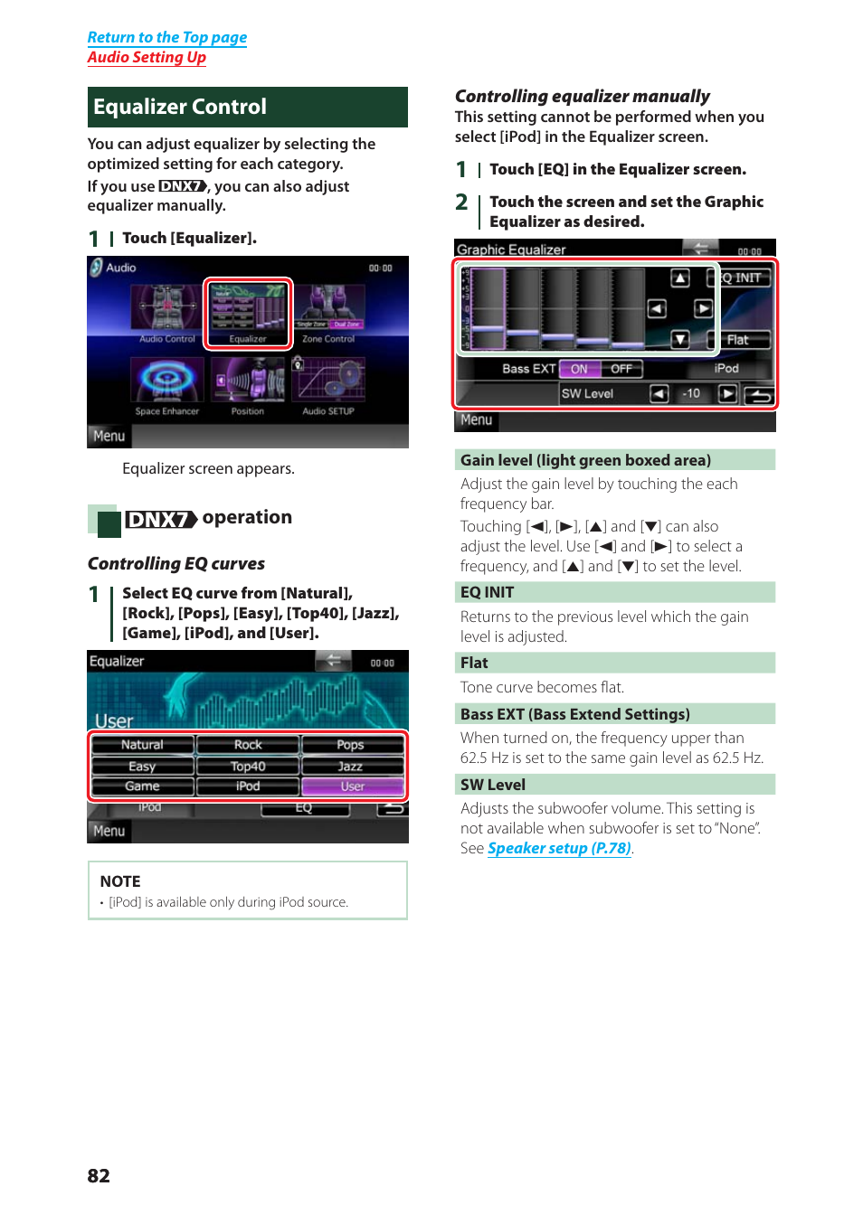 Equalizer control, P.82) | Kenwood DNX4280BT User Manual | Page 83 / 106