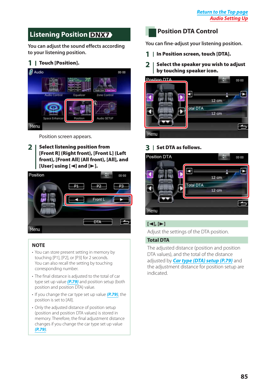 Listening position, P.85), Position dta control | Kenwood DNX4280BT User Manual | Page 86 / 106