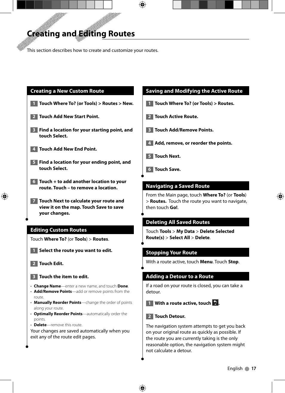 Creating and editing routes | Kenwood DNX7240BT User Manual | Page 17 / 24