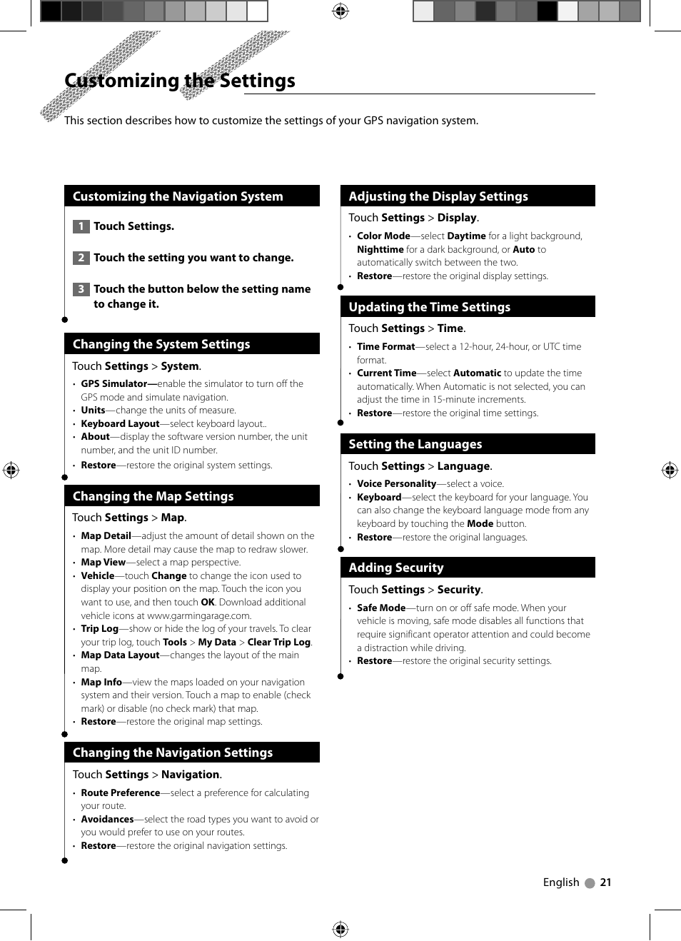 Customizing the settings | Kenwood DNX7240BT User Manual | Page 21 / 24