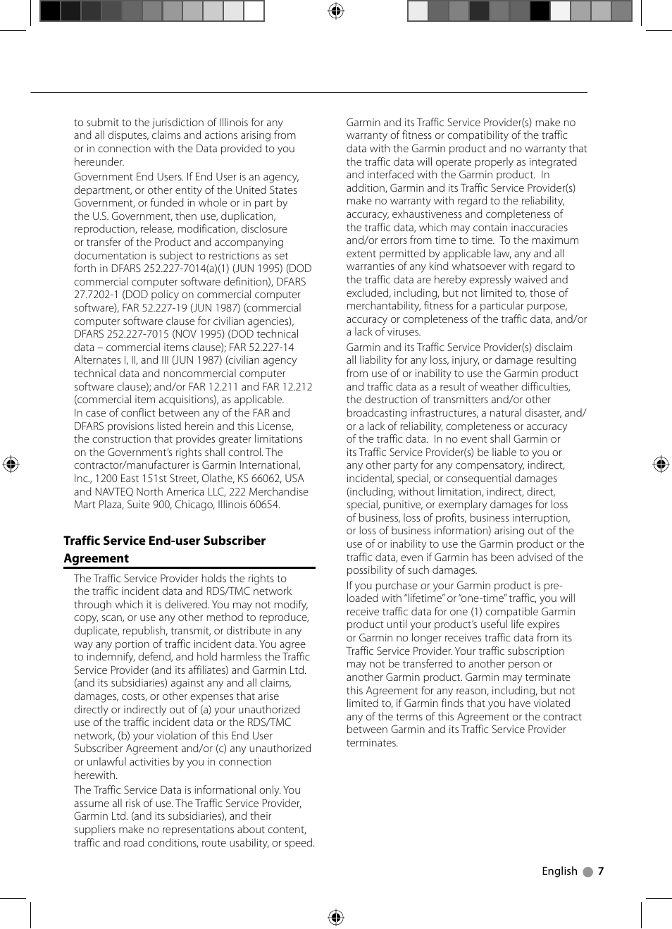 Traffic service end-user subscriber agreement | Kenwood DNX7240BT User Manual | Page 7 / 24