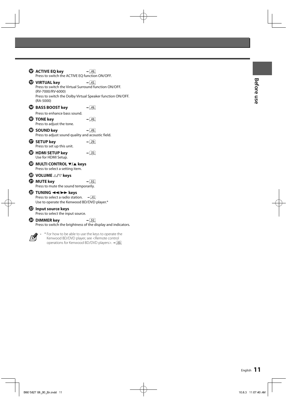Before use remote control unit | Kenwood RA-5000 User Manual | Page 11 / 60