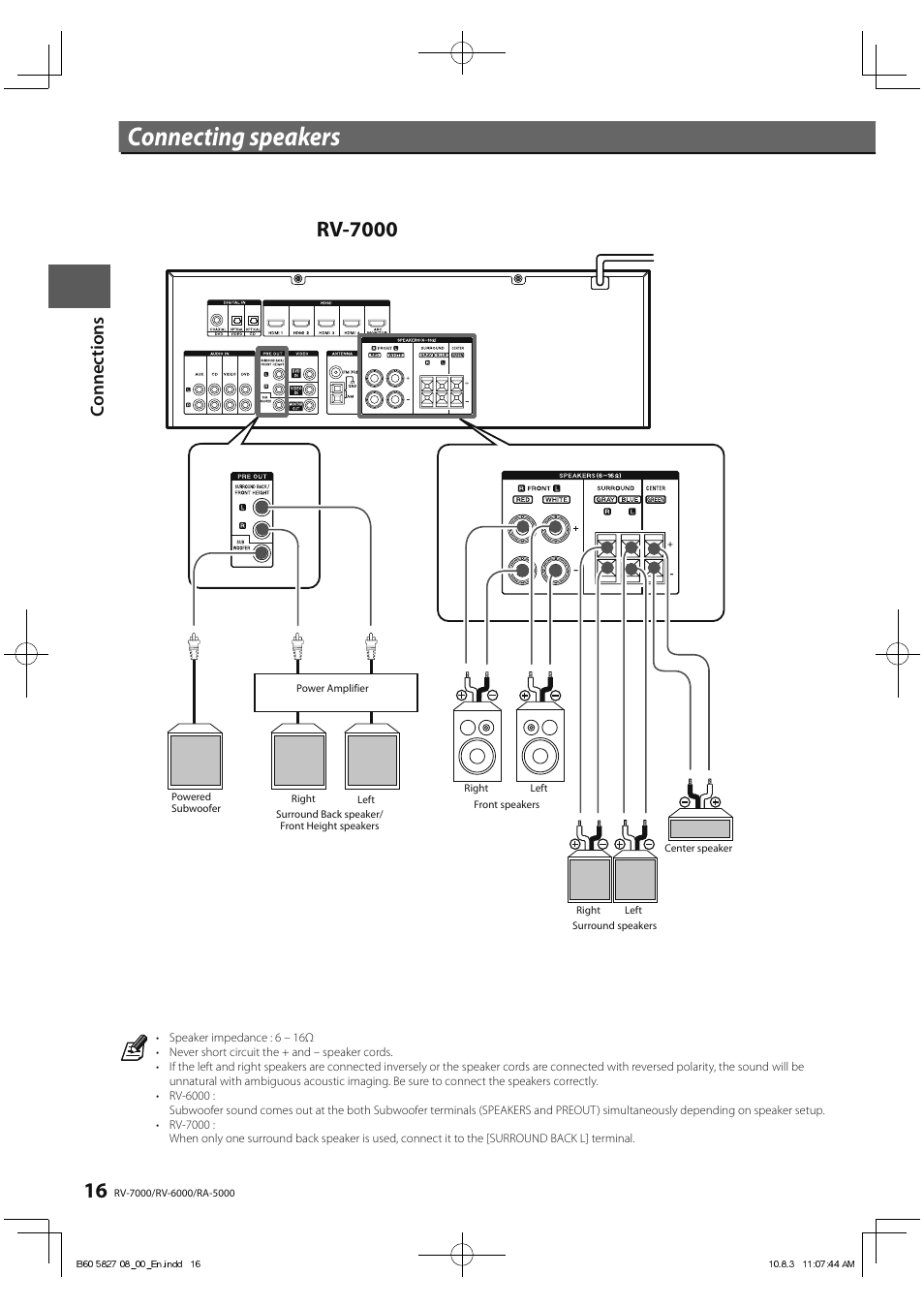 Connecting speakers, Rv-7000 | Kenwood RA-5000 User Manual | Page 16 / 60