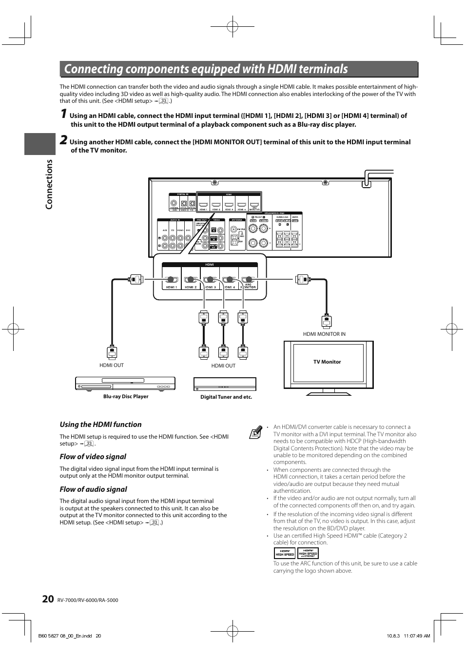Connecting components equipped with hdmi terminals | Kenwood RA-5000 User Manual | Page 20 / 60