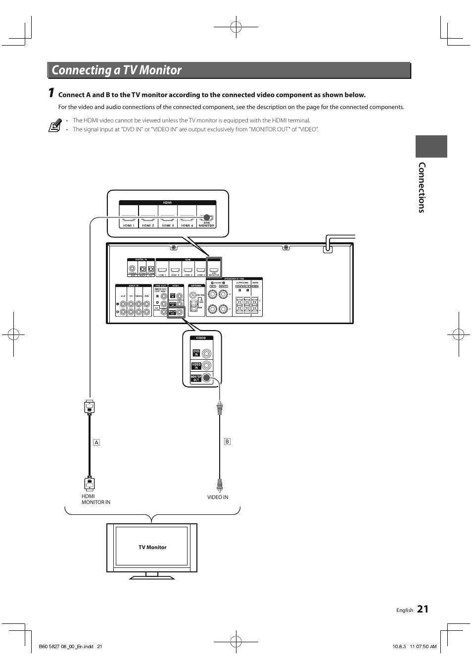 Connecting a tv monitor | Kenwood RA-5000 User Manual | Page 21 / 60