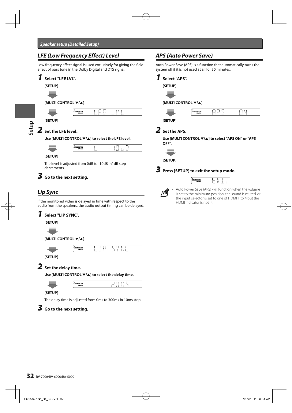 Lip sync, Aps (auto power save) | Kenwood RA-5000 User Manual | Page 32 / 60