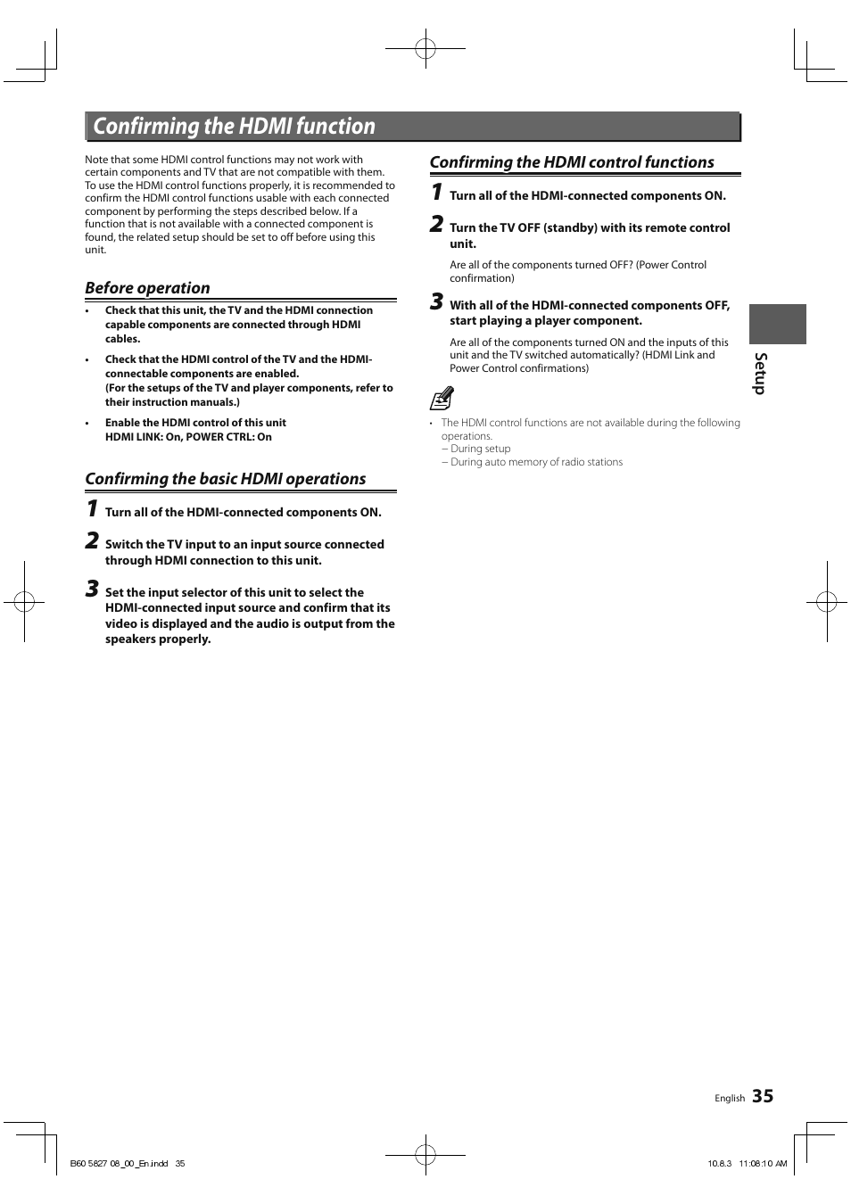 Confirming the hdmi function | Kenwood RA-5000 User Manual | Page 35 / 60