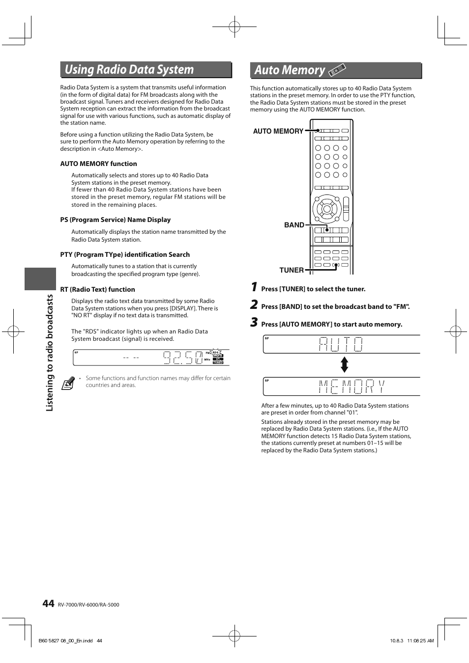 Using radio data system | Kenwood RA-5000 User Manual | Page 44 / 60