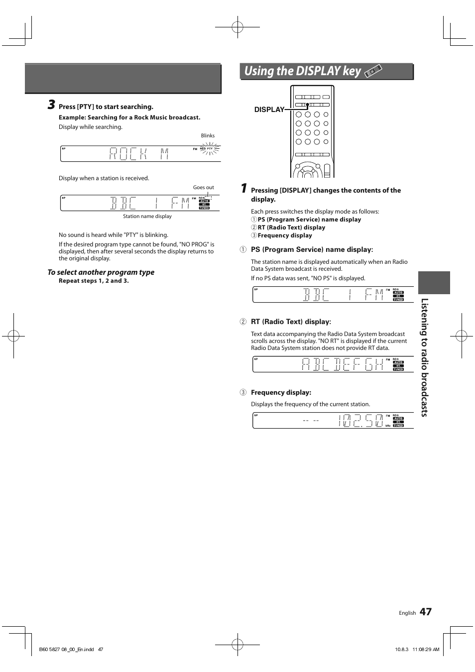 Using the display key | Kenwood RA-5000 User Manual | Page 47 / 60