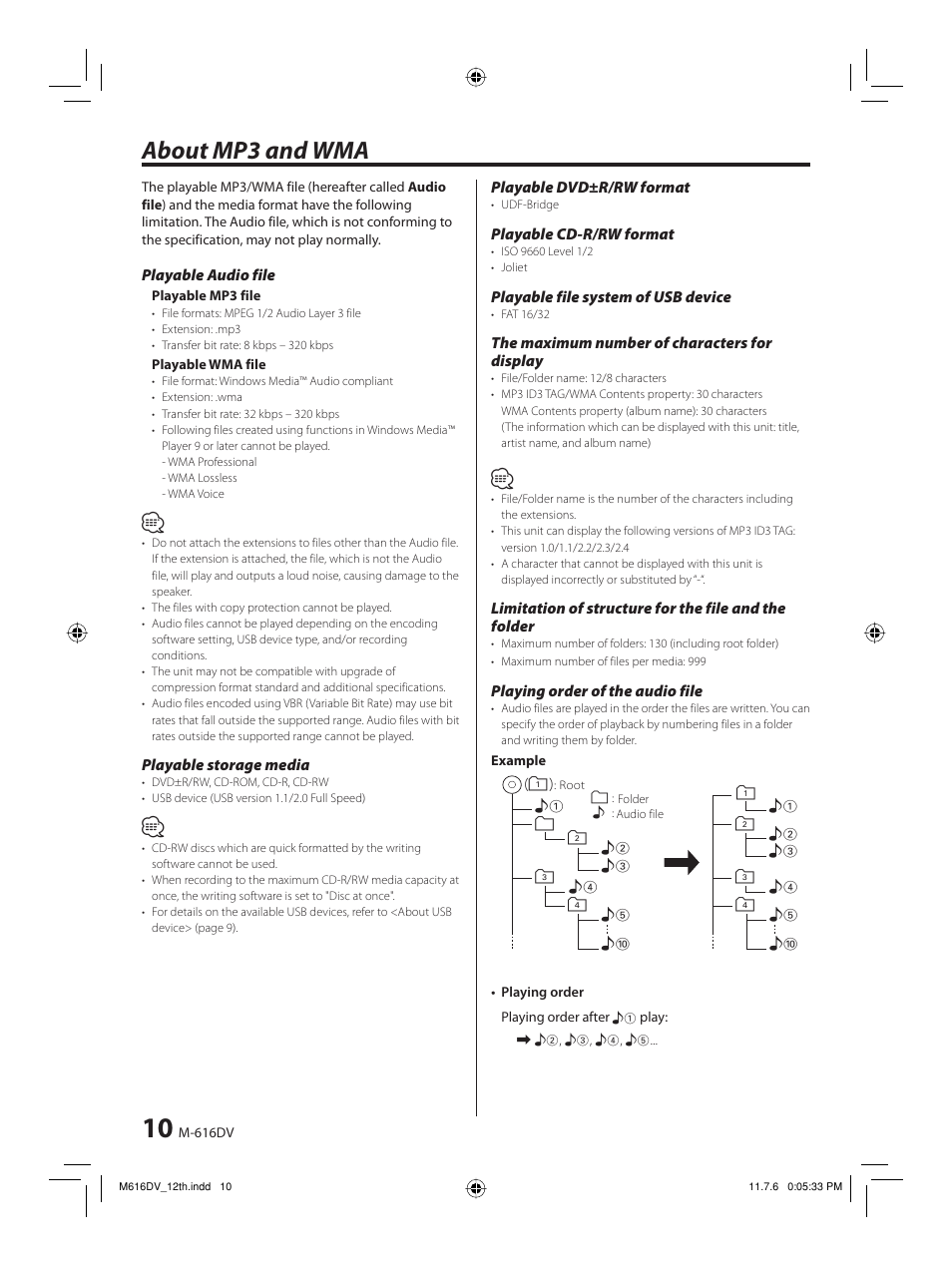 About mp3 and wma | Kenwood M-616DV-W User Manual | Page 10 / 32