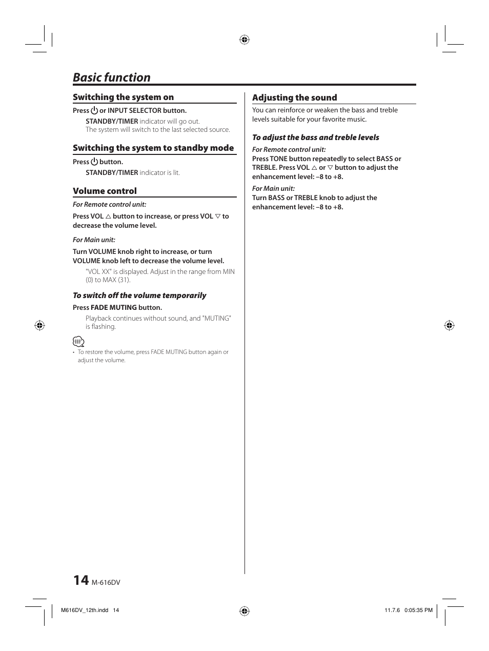 Basic function | Kenwood M-616DV-W User Manual | Page 14 / 32