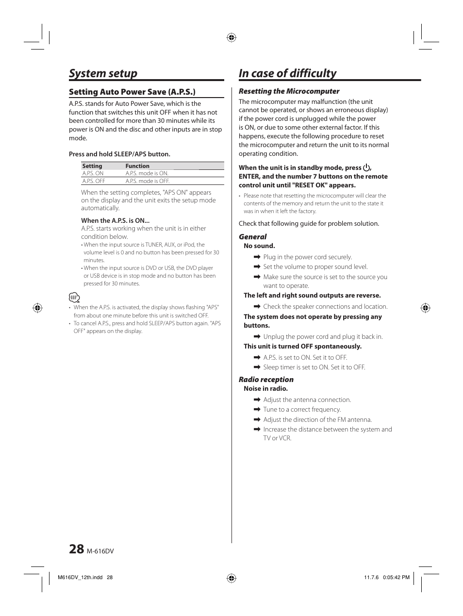 System setup | Kenwood M-616DV-W User Manual | Page 28 / 32