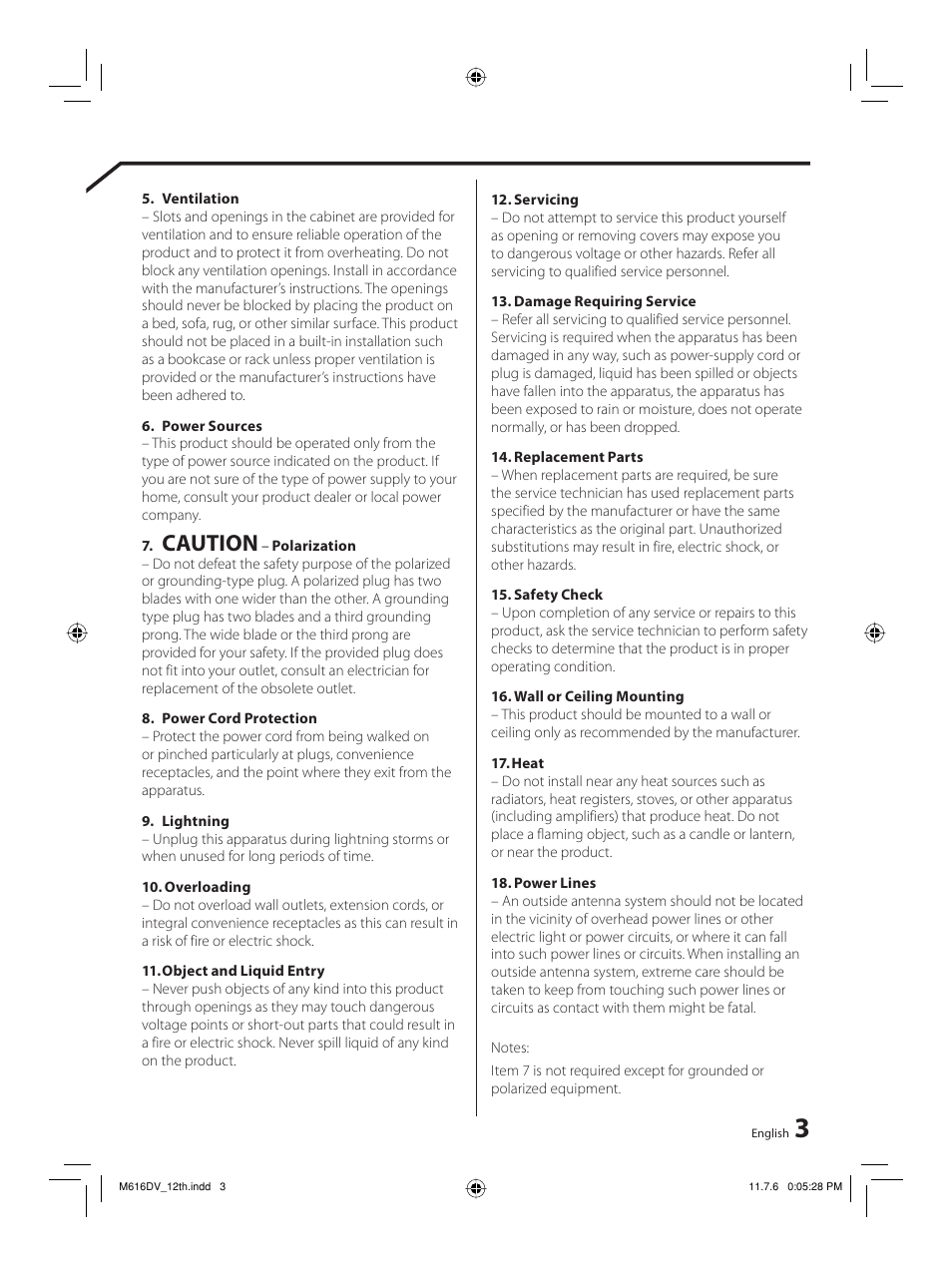 Caution | Kenwood M-616DV-W User Manual | Page 3 / 32