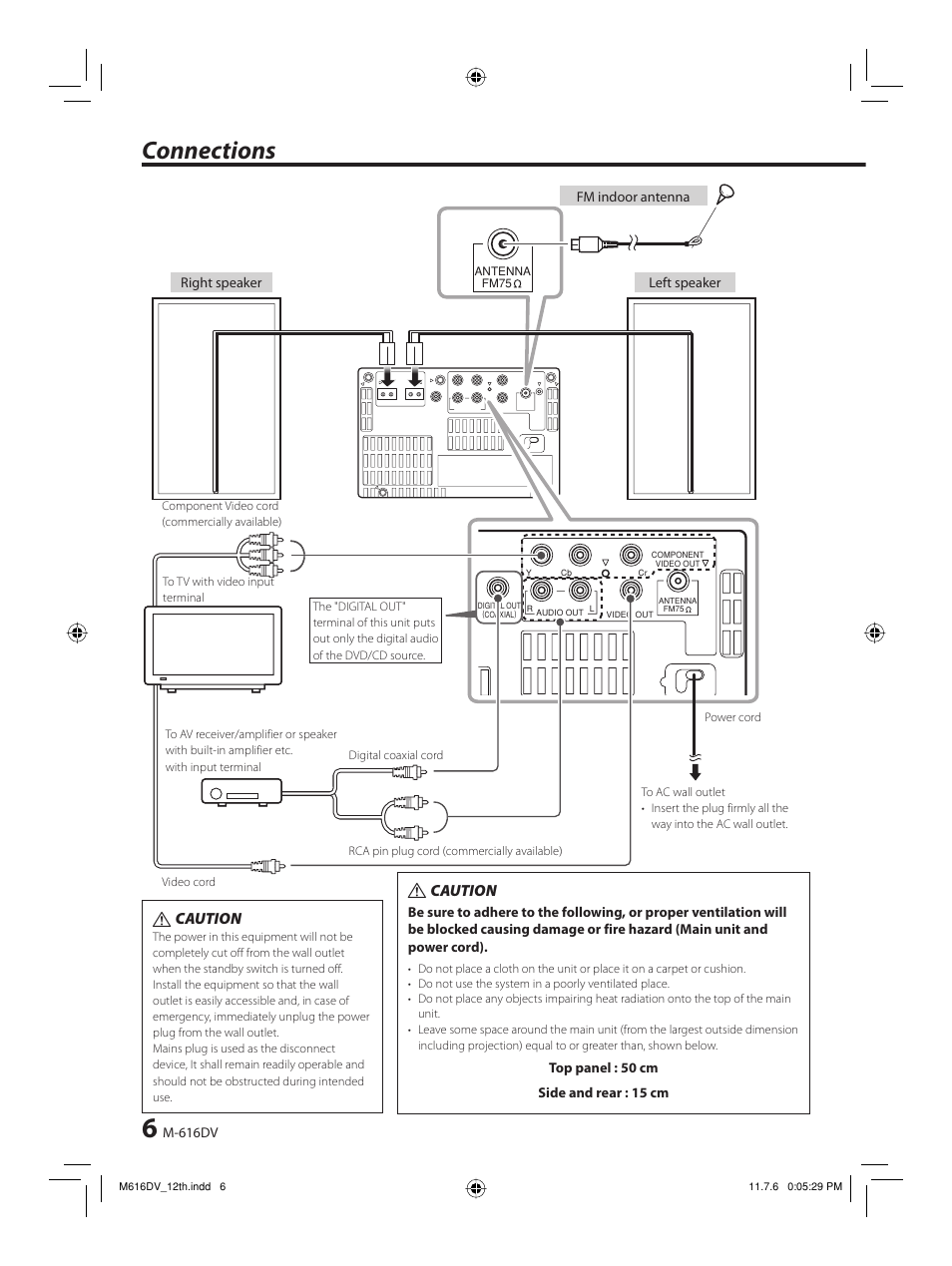 Connections, Caution | Kenwood M-616DV-W User Manual | Page 6 / 32