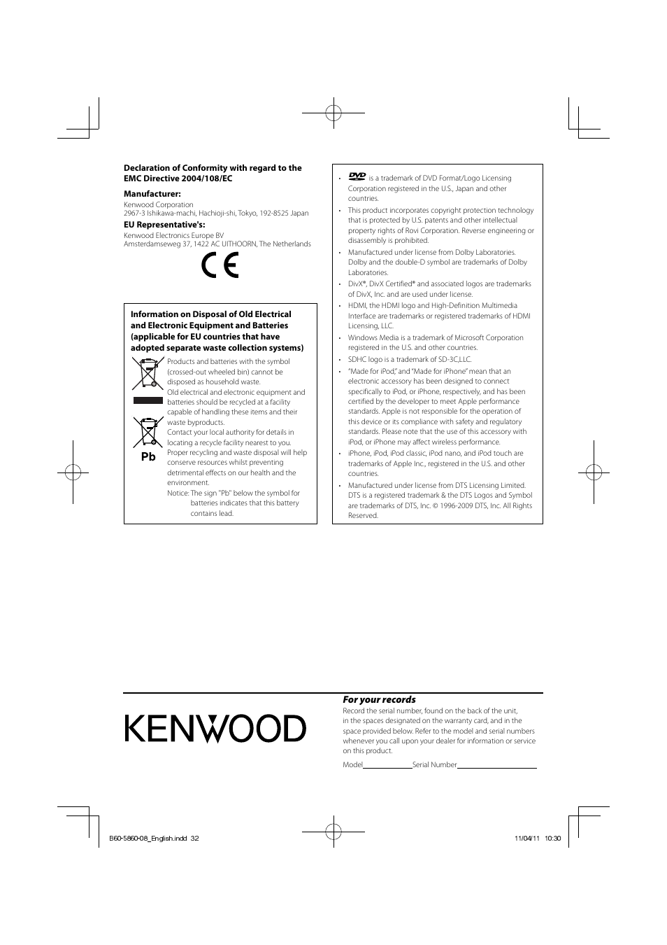 Kenwood C-717DV User Manual | Page 32 / 32