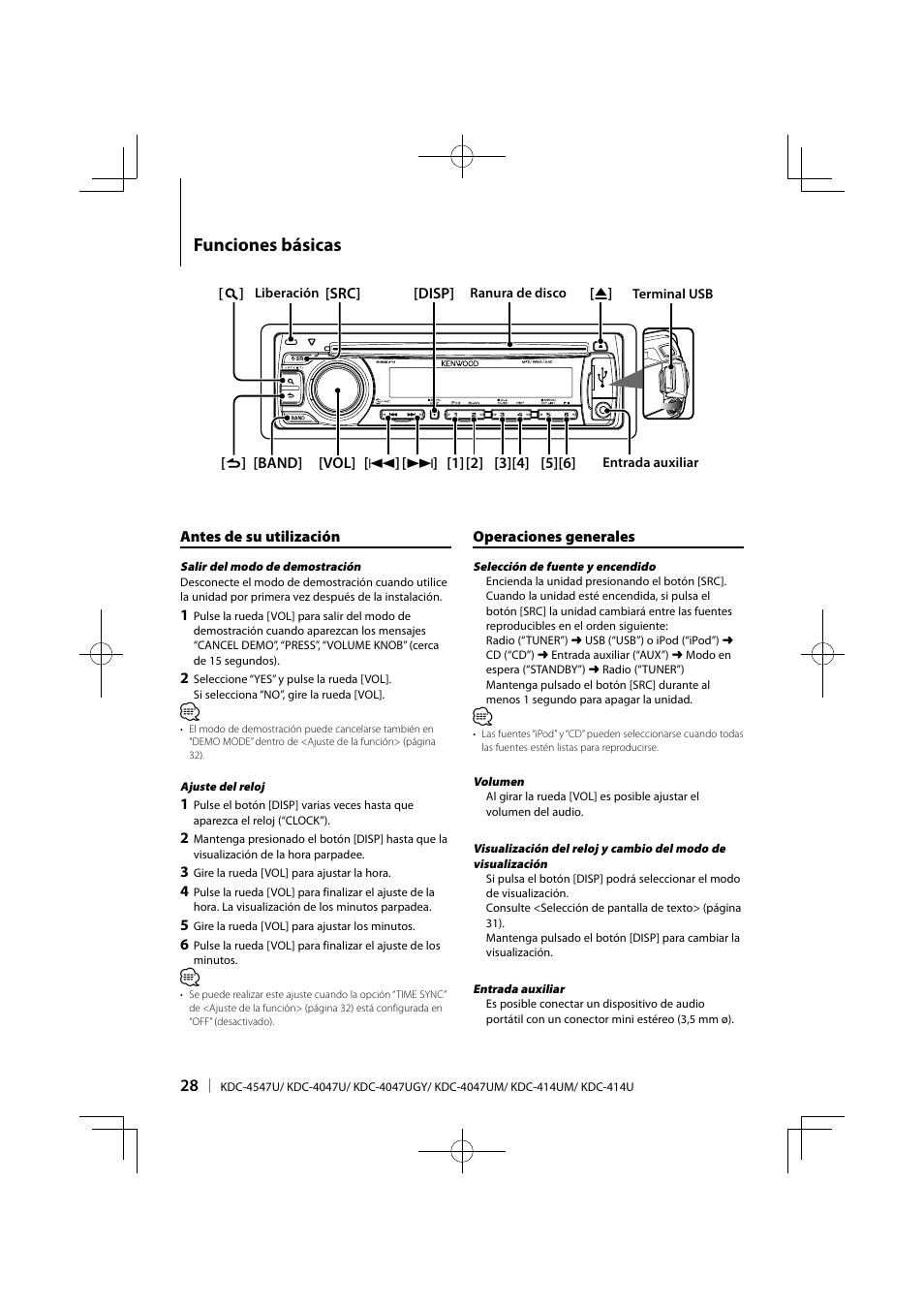 Funciones básicas | Kenwood KDC-4547UB User Manual | Page 4 / 24