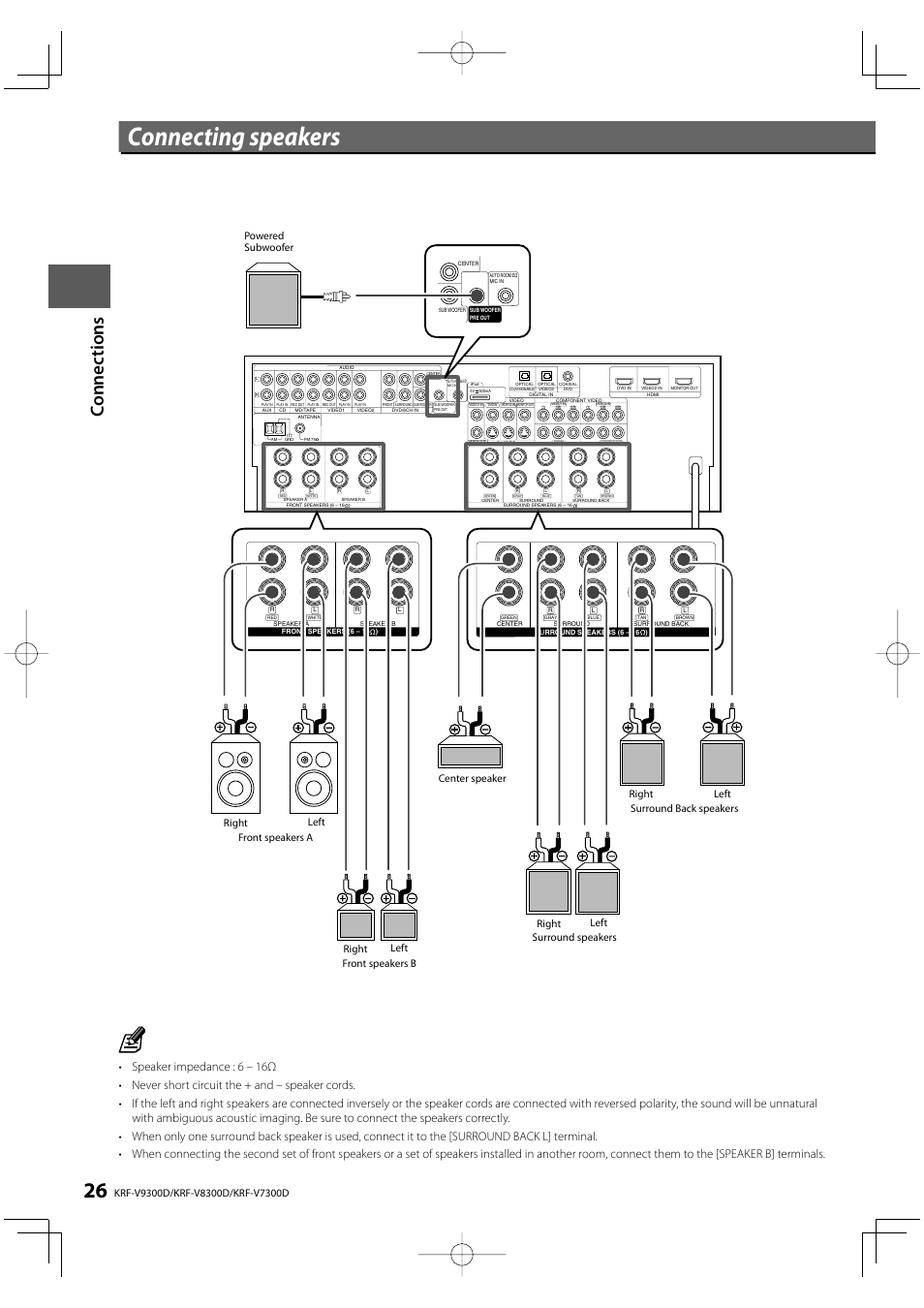 Connecting speakers | Kenwood KRF-V8300D User Manual | Page 26 / 72