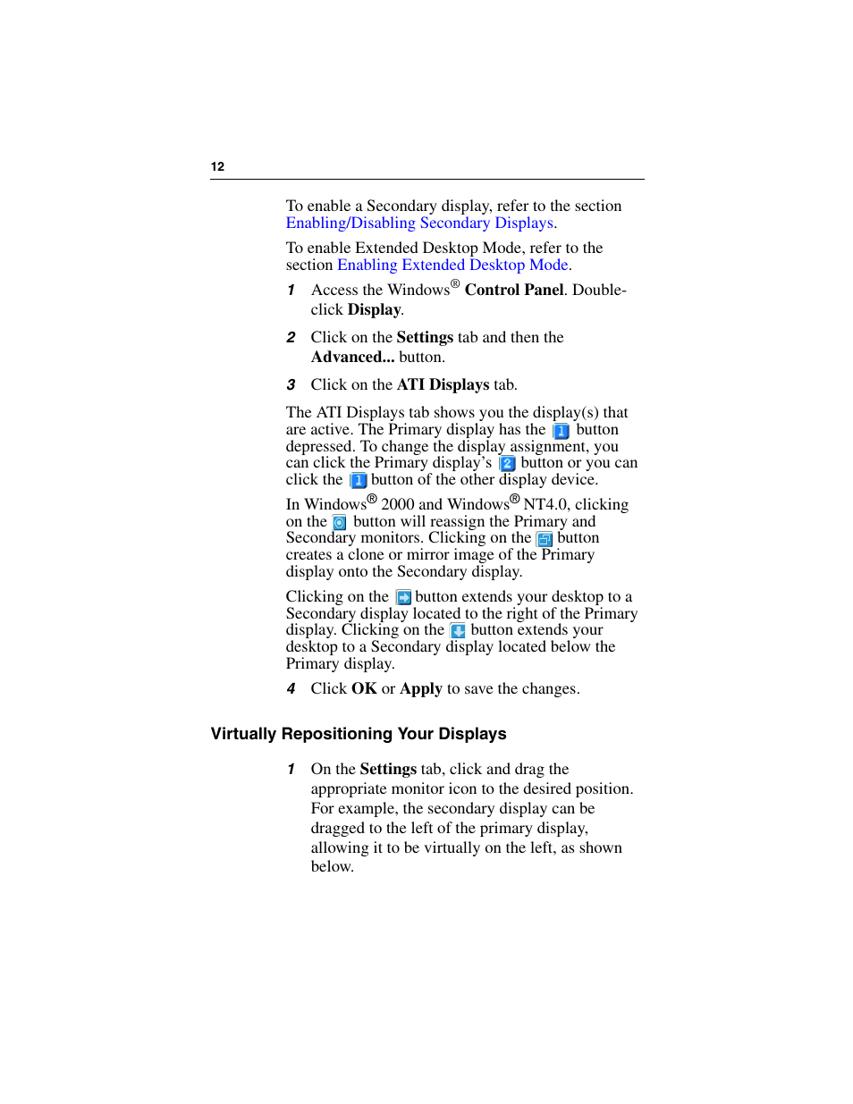 Virtually repositioning your displays | ATI Technologies RADEON 7000 User Manual | Page 16 / 38